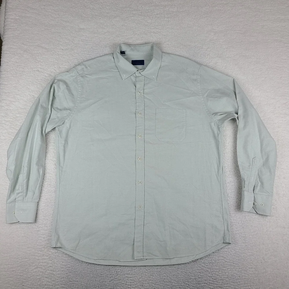 David Donahue Shirt Mens XL‎ Sage Green Oxford Solid Cotton Dress Button Up